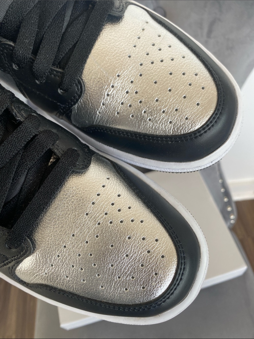 NWT Women’s Jordan 1 Low SE Black and Metallic Silver Low Top Sneakers - Picture 10 of 17